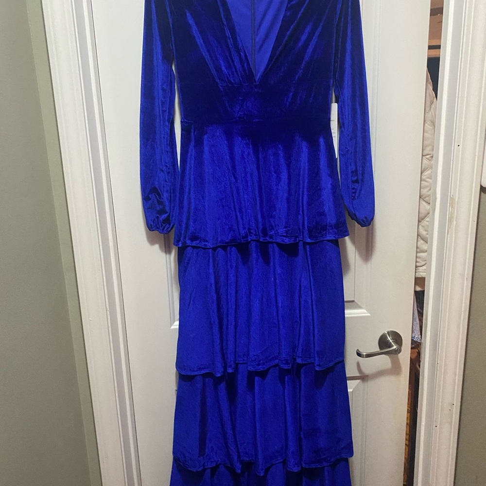 Elegant Blue Velvet Dress prom evening Gown